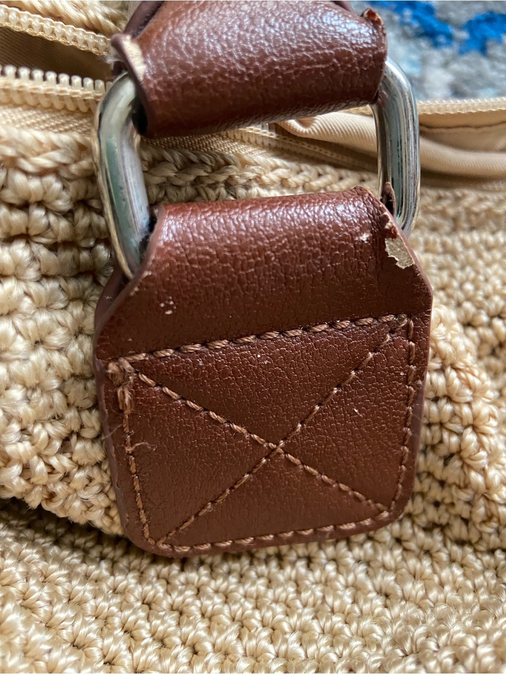 The Sak Crochet Woven Shoulder Bag Tan Boho Hobo Purse Leather Trim Handbag - Picture 6 of 9